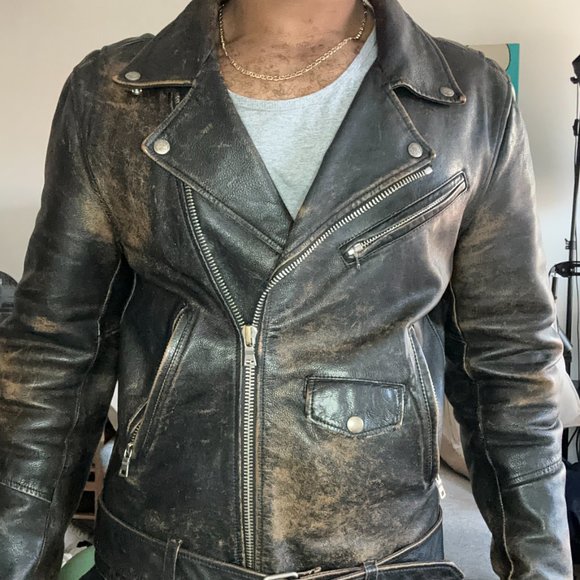 Buck Mason Battered Moto Jacket Leather (Black Brown)